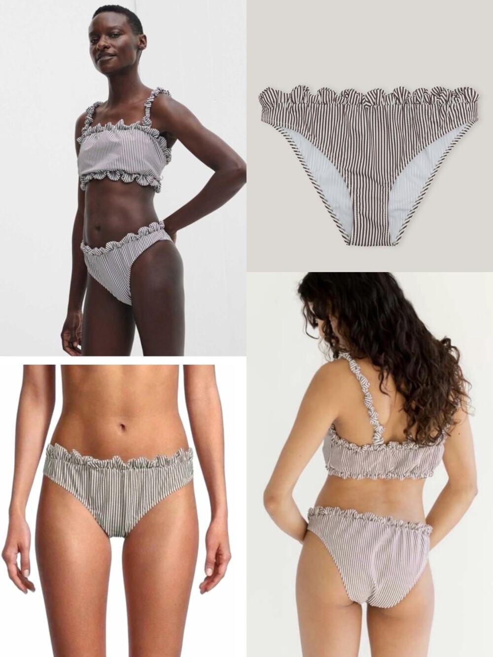 NWT GANNI Stripe Elastic Lowrise Bikini Briefs Size 14 Brown / White